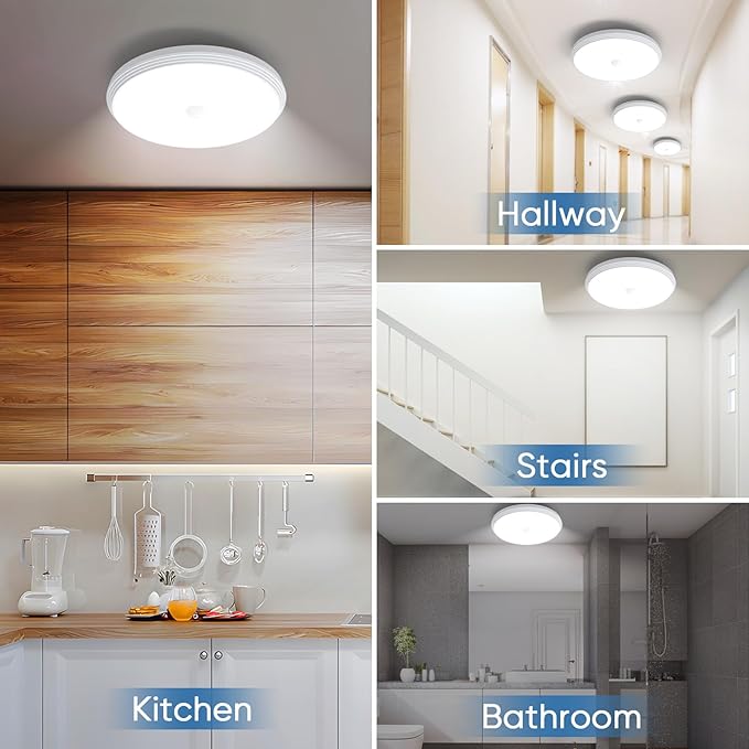 Rechargeable Closet Lights Motion Sensored, Wireless Battery Operated Ceiling Light, Rechargeable Motion Sensor Light indoor for Closets Shower Stairs Hallway Pantry Porch Garage, 3 Color Temperatures