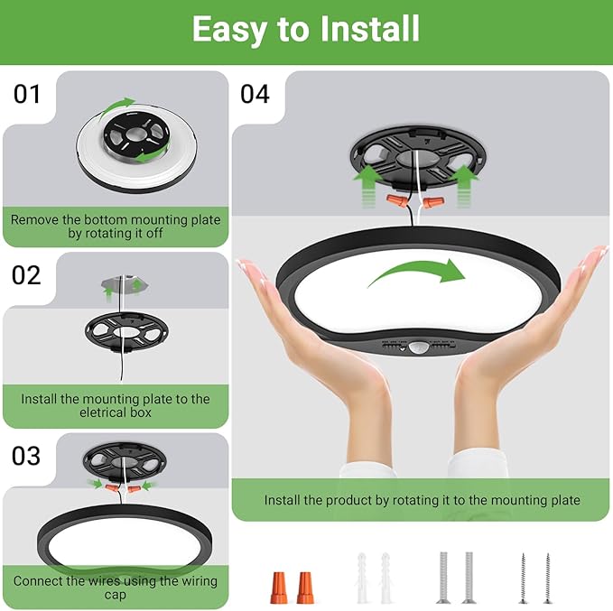 zemty 12inch Motion Sensor Ceiling Lights Wired, 24W 2400lm 3CCT/3 Mode/30-120s Timer, Bright Black LED Flush Mount Light Fixture Motion Activated for Closet Pantry Hallways Stairwells Garage