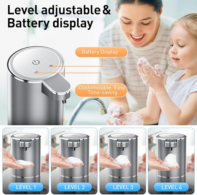 Fantictas Automatic Foaming Soap Dispenser Foaming Hand Sanitizer Touchless 1500mAh Soap Dispenser Rechargeable with Sensor for Bathroom Kitchen 13.5oz/380ml