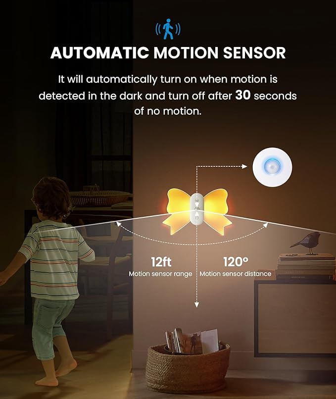 LOFTEK Motion Sensor Wall Light, Rechargeable Color-Changing Sconce with Butterfly Wing Design, Dimmable Brightness, 1800mAh Battery, Perfect for Hallway, Stairs, Bedroom, Bathroom [2 Pack]