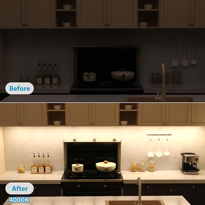 Litever Under Cabinet Lights Plug in, 6 pcs 12 Inches LED Light Strips. Super Bright Dimmable Extendable for Kitchen Counter Top Shelf Workbench Closet Display Bookshelf Lighting. Cool White 4000K