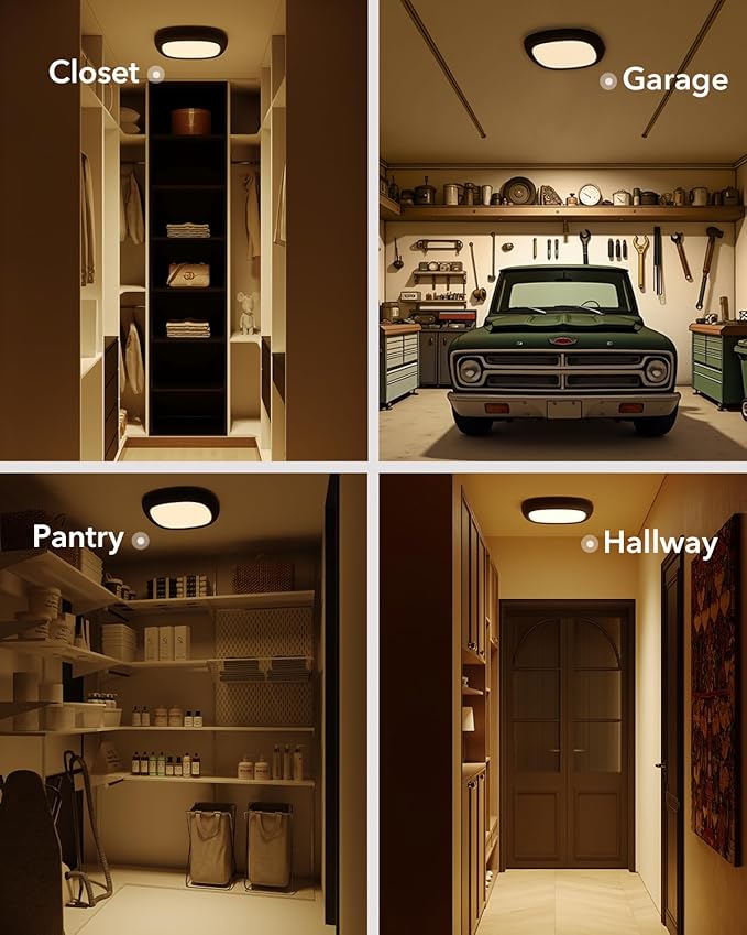 Motion Sensor Rechargeable Ceiling Light with Remote, 12000mAh Wireless Shower Lights for Inside Shower, Battery Operated Closet Light Sensored LED Overhead Lighting No Wiring for Hallway Garage
