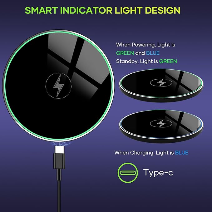 Wireless Charger, Wireless Charging Pad for iPhone 17/16/15/14/13/12/11 Pro/Pro Max/XS Max/XR/SE, Wireless Charging Mat Station for Samsung Galaxy S25/S22/S21S20/S10/S9/Note10/9, AirPods 2/Pro