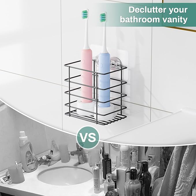 Shower Toothbrush Holder Wall Mounted, Adhesive Toothpaste Organizer for Bathroom Wall, Hanging Razor Tooth Brush Holder Caddy with Drainage, Black RV Camper Bathroom Organizers and Storage