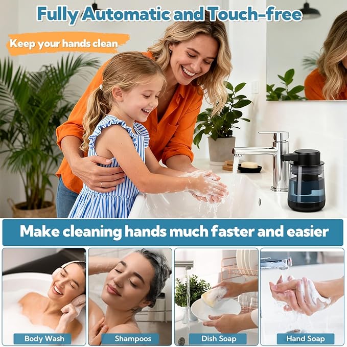 2 Pack Automatic Soap Dispenser Touchless Automatic Foaming Soap Dispenser 3-Level Adjustable Modern Foam Soap Dispensers 10.5oz/300ml USB Rechargeabled for Bathroom Kitchen Office