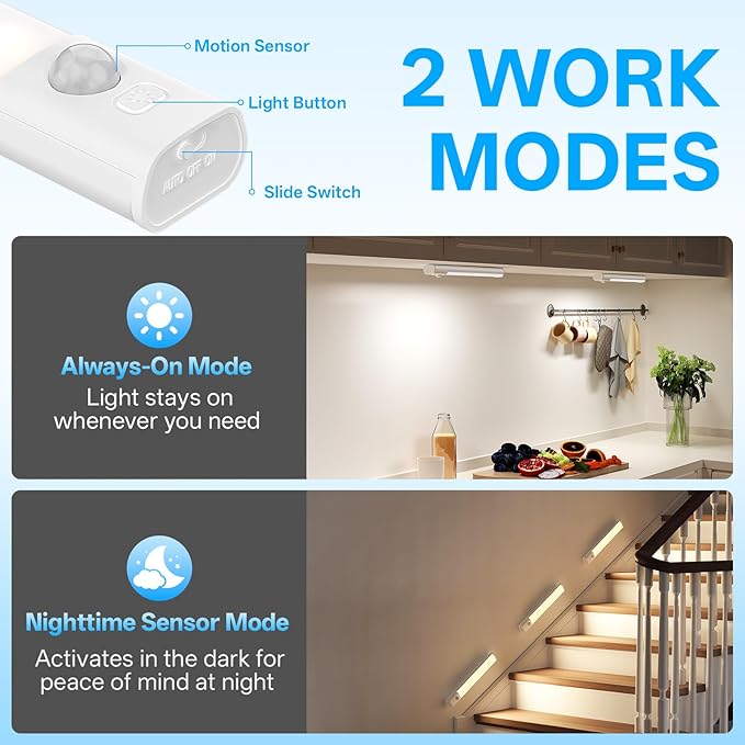 Under Cabinet Lighting with Charging Station,Rechargeable Motion Sensor Light Indoor,LED Closet Lights,3 Colors Dimmable,Magnetic for Kitchen,Wardrobe,Bedroom,Drawer 6Pack
