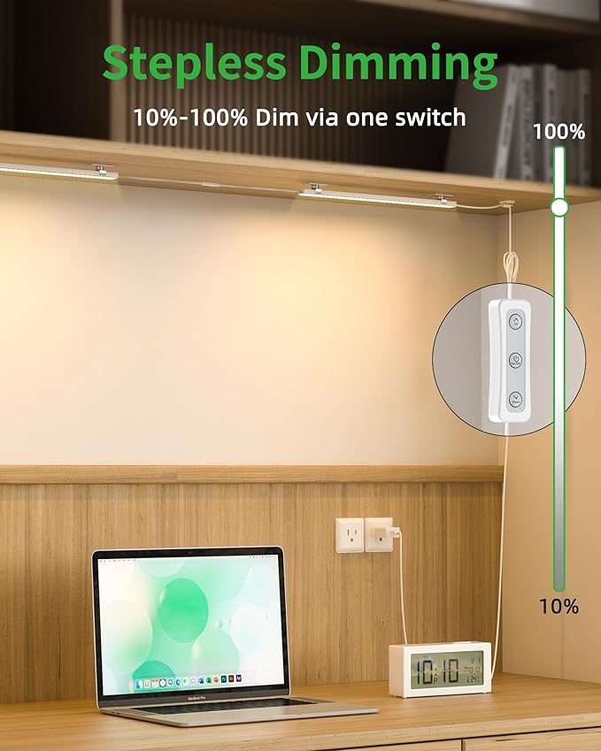 Under Cabinet Lighting Plug-in, Dimmable Under Counter Lights for Kitchen, 3pcs 12 Inch, Warm White 3000K Linkable USB Led Light Strip, Wired Led Light Bar for Desk,Sink,Workbench