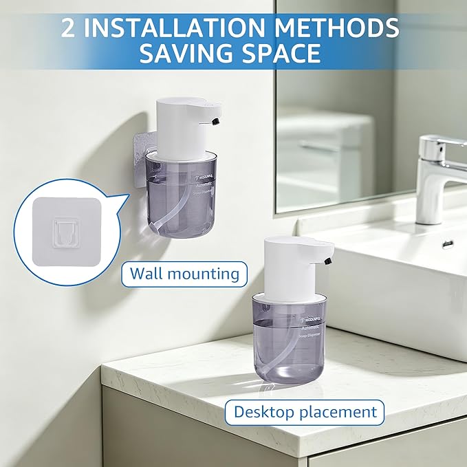 Automatic Soap Dispenser for Kitchen Sink - Wall-Mount & Countertop: 4-Level Adjustable, 13.5oz Clear Plastic IPX5 Rechargeable, Suitable for Kitchen Sink & Bathroom (White)