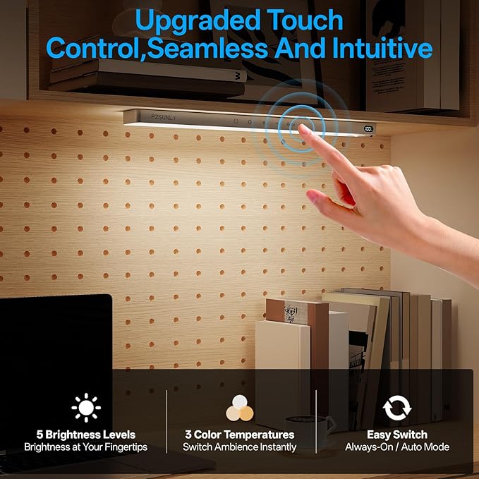 14.2inch Under Cabinet Lighting Wireless,Rechargeable Motion Sensor Light Indoor,3 Colors Dimmable,Magnetic Closet Lights with Remote,Under Counter Lights for Kitchen,Silver 2Pack