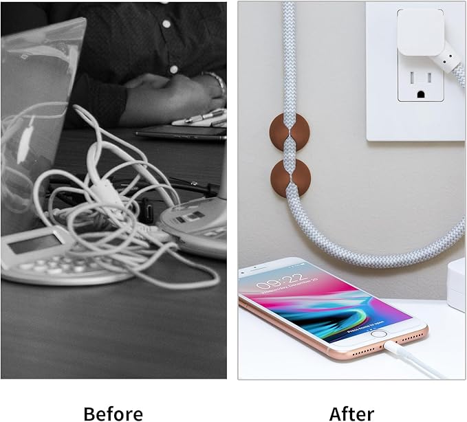 Flezoo Cord Holder Cable Clips, 12PCS Coffee Adhesive Cord Organizer Charger Holder Wire Management Keeper for Nightstand, Desk, Office or Mouse