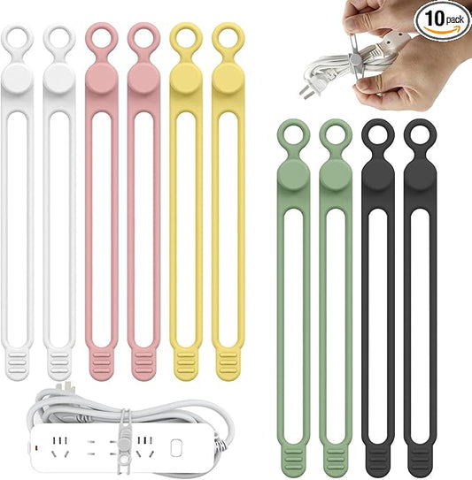 UMUST Silicone Cable Straps,10PCS 7.1"Cord Ties, Reusable Cable Ties，Travel Cord Organizer，Wire Organizer Ties for Kitchen,Home,School,Bundle Storage for Cables Etc（5 Colors）