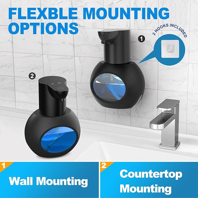 Automatic Foaming Soap Dispenser, 15oz/420ml Smart Hand Soap Dispensers, Touchless Wall Mount with 4-Level Adjustable, Rechargeable Foaming Hand Soap Dispenser for Bathroom Kitchen Office Black