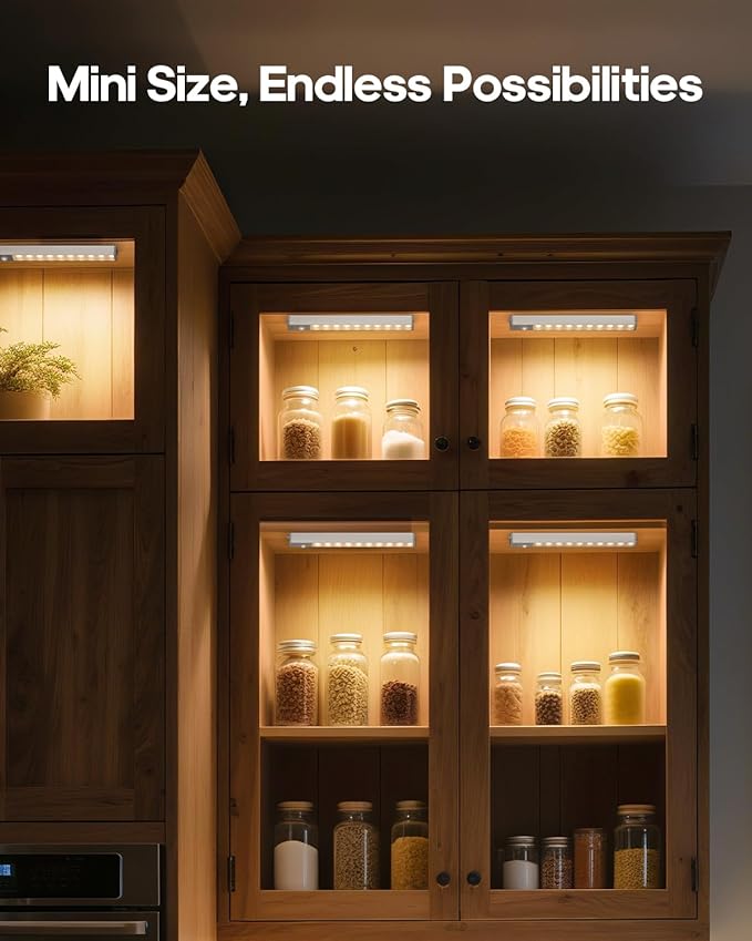 GOODEA 3 Pack Led Under Cabinet Lights Wireless, 7’’ Rechargeable Motion Sensor Light Indoor, Dimmable Closet Lights for Cabinets, Bookshelf, Stair, Hallway Warm White