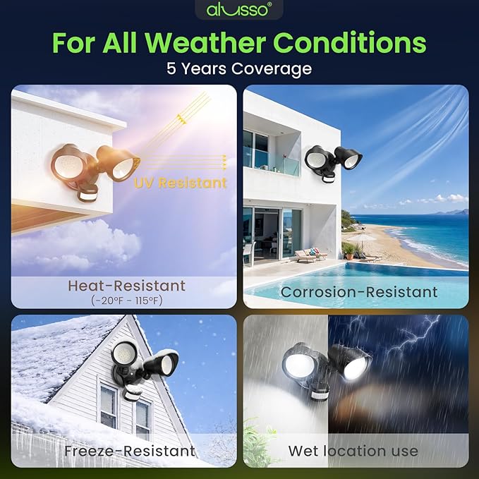 ALUSSO Motion Sensor Outdoor Lights, 30W 3500LM Flood Lights Outdoor 120V, 3 Modes (Dusk to Dawn/Auto/On Time), 3CCT 3000K/4000K/6500K Waterproof Hardwired Security Light ETL Listed for Porch, 1PC