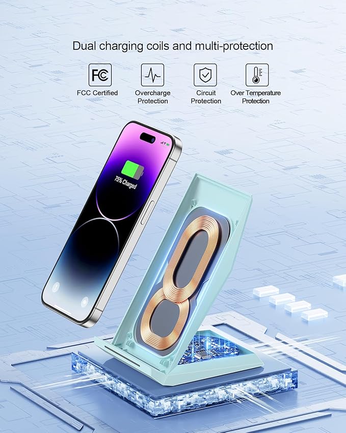 NANAMI Fast Wireless Charger, Charging Stand[with 20W PD Charger] Compatible with iPhone 17/16/15/14/13/12/12, Desktop Charger Stand for Samsung Galaxy S26/S26+/S25/S25+/S25 Ultra/S24/S23/S22/S21/S20
