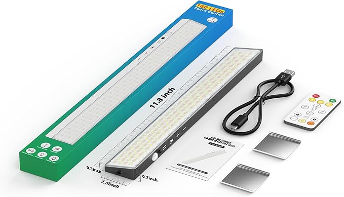 12inch 1Pack Touch Control Under Cabinet Lighting, 160LED Super Bright, 4000mAh Long-Lasting, Magnetic Rechargeable Motion Sensor Under Counter Lights for Kitchen, Closet, Remote, Dimmable, 3CC丨Black