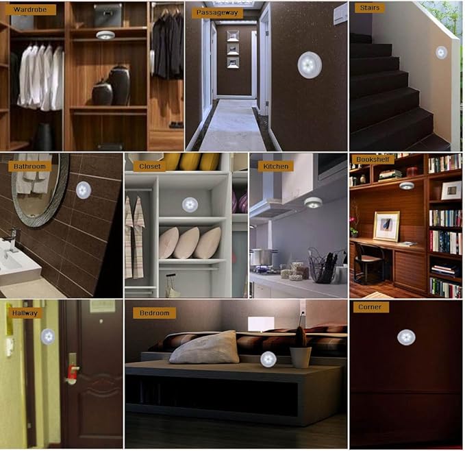 3 Pcs Motion Sensor Light Indoor, Searik Magnetic LED Night Light Battery Powered Step Lights Stair Closet Light Under Cabinet Lighting Stick On Anywhere Lamp for Home Kitchen Hallway Cabinet Bathroom
