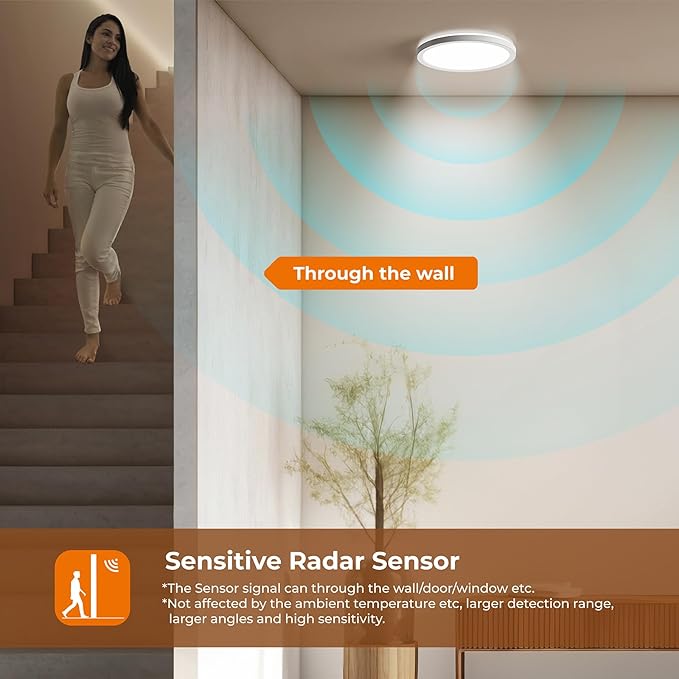 Matane Dimmable Motion Sensor LED Ceiling Light with Remote, 9 Inch Wired Flush Mount 3000K 4000K 5000K, 1800LM Motion Sensor Light Indoor for Closet Hallway Laundry Stairs White New Version