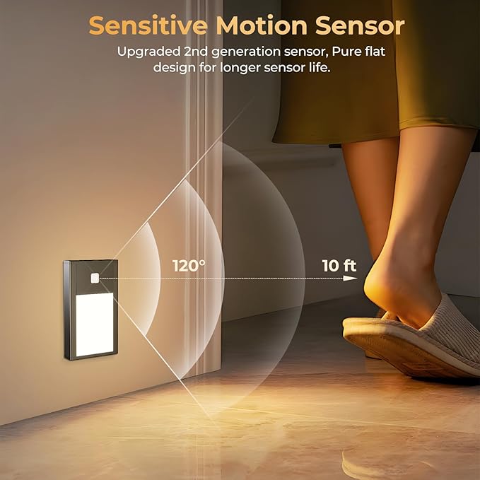 VST Motion Sensor Step Night Lights, Rechargeable Battery Powered Stair Lights with Magnetic Suck Installation for Indoor Bedroom Hallway Stair Nursery Kids Room (2.68 inch 3000K 3Pack Black)