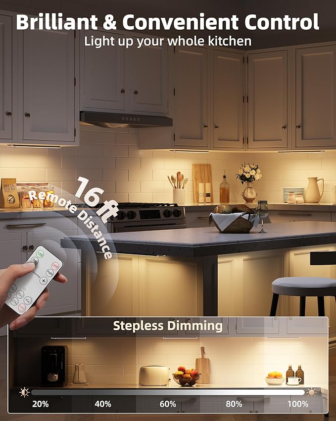 EZVALO 5-Pack Under Cabinet Lighting with Charging Station, 2400mAh Motion Sensor Light, LED Coutner Lights Wireless, 3000K Dimmable, Timer, Magnetic, with Remote Control for Kitchen, Closet, Stair