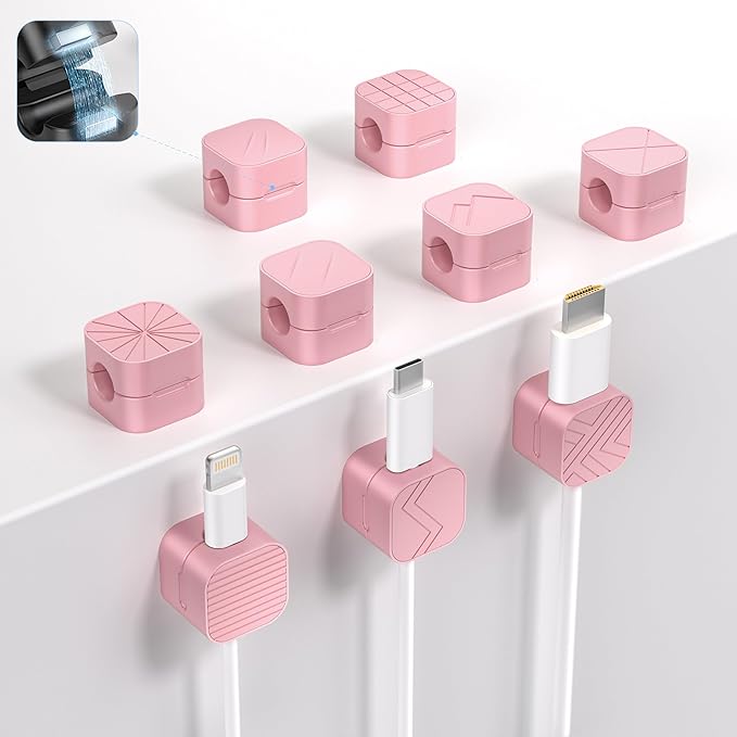 9Pack Cable Organizer Clips, Magnetic Cable Holder (1s Lock), XOVRAETH Strong Adhesive Wire Management for Desk, Nightstand, Living Room, Kitchen, Office, Car(Pinks)