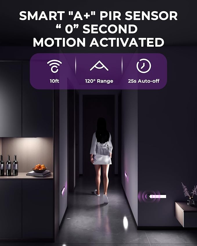 ASOKO HOME Under Cabinet Lights Motion Sensor Light Indoor 3-Light Colors 1500mAh Rechargeable Built-in Battery LED Closet Lights Wireless (3-Light Colors, 2Pack)