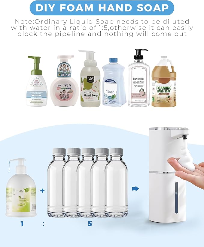 2 Pack Automatic Foaming Soap Dispenser, 400ml//13.53oz, USB Rechargeable, 9- Adjustable Foam Levels, IPX5 Waterproof, Touchless & Wall/Tabletop Use for Kitchen Bathroom, White