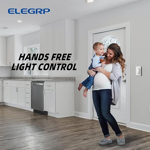 ELEGRP Single Pole Occupancy Motion Sensor Light Switch, PIR Infrared Motion Activated Switch, Need Grounding Wire, No Neutral Wire, for CFL/LED/Incandescent, with Plate, UL(2 Pack, Matte White)