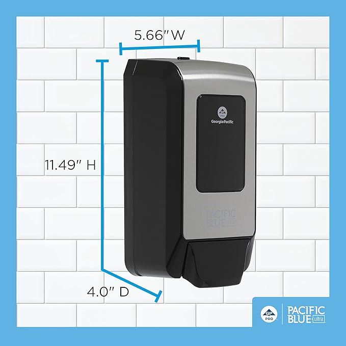 Pacific Blue Ultra Wall-Mounted Manual Dispenser for Foaming Hand Soap and Hand Sanitizer by GP PRO (Georgia-Pacific), Brushed Stainless, 53060, 11.5" W x 5.6" D by 4.4" H