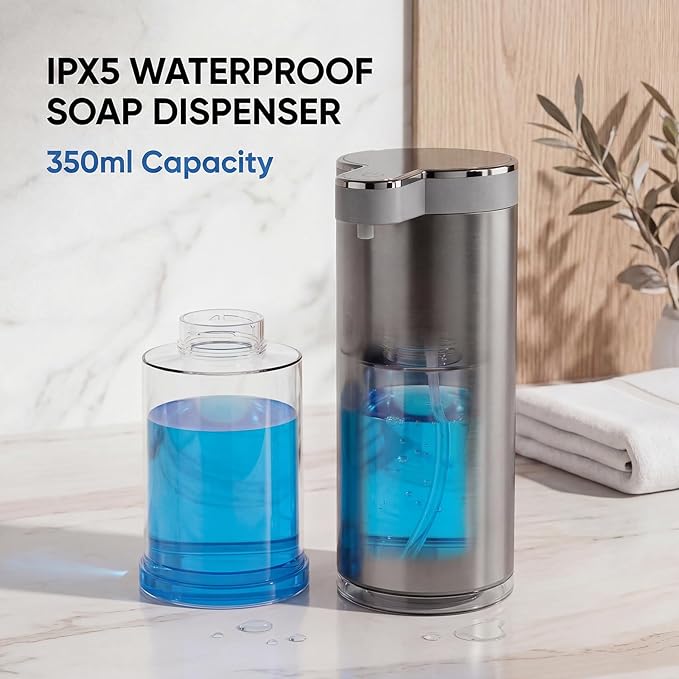 Touchless Automatic Soap Dispenser, No-Drip Pump, 0.2s Fast Sensor, USB-C Rechargeable, BPA-Free Bottle, Smudge-Resistant Stainless Steel for Kitchen & Bathroom, 10.1oz/300ml, IPX5 Water-Resistant