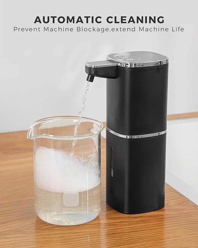 2 Pack Automatic Liquid Soap Dispenser, 13.5oz/400mL, USB Rechargeable, 9-Adjustable Liquid Levels, IPX5 Waterproof, Touchless & Wall/Tabletop Use for Kitchen Bathroom, Black