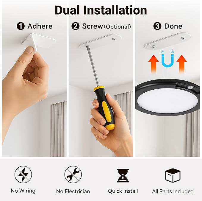 Wireless Closet Lights Motion Sensor - Black Rechargeable Ceiling Light Night Light Indoor, Battery Operated Led Lights for Bedroom with Remote, Living Room Bathroom Home & Kitchen Decor Lighting