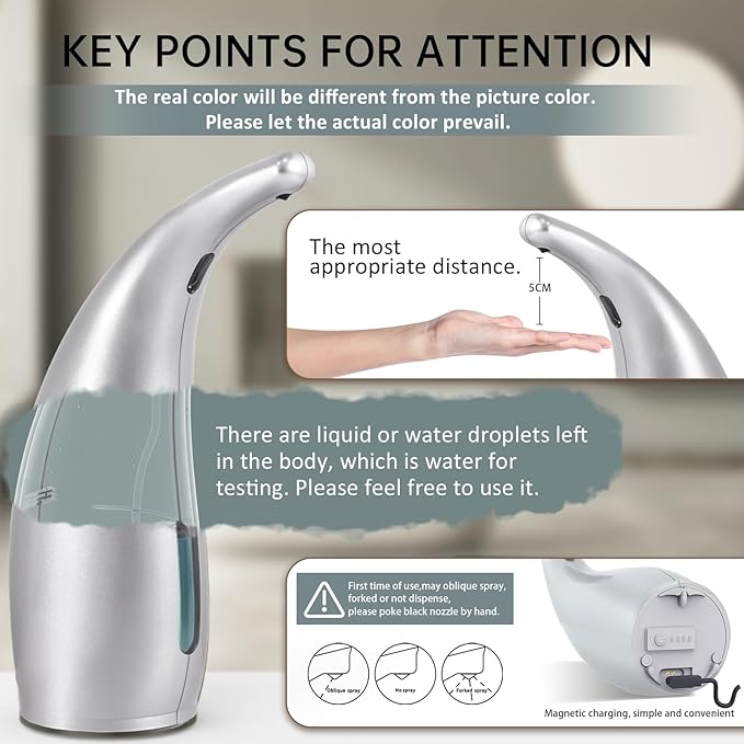 Automatic Soap Dispenser Touchless,300ML Hand & Dish Countertop Electric Liquid Rechargeable Dispenser with Sensor,Modern 4 Gear Adjustable Waterproof Kitchen Auto Soap Pump（Gray）