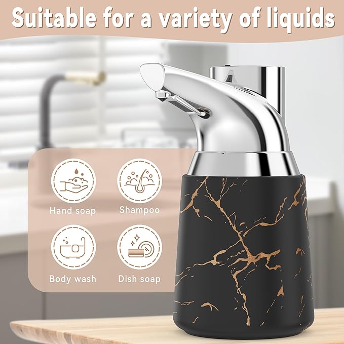 Adjustable Automatic Soap Dispenser Touchless, Ceramic Material，4 Adjustable Levels， Type-c Rechargeable Operated Sensor Liquid Soap Pump，Touch-Free Hand Sanitizer Dispenser