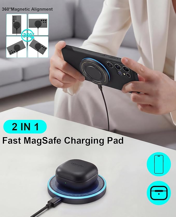 Wireless Charger 2Pack 6FT Samsung Magnetic Wireless Charger Fast Charging Pad with USB-C/A Ports for Samsung Galaxy S26 S25 Ultra/S24 FE/S23 Ultra/S22/S21/Z Google Pixel 9-7, Strong Magnet Technology