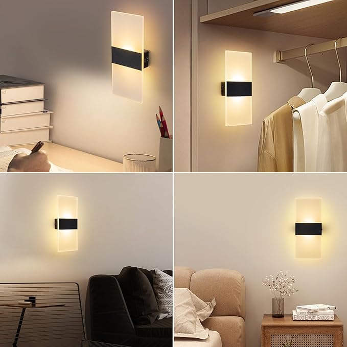 Wall Sconce Battery Operated Set of 2, 4000mAh Rechargeable Wall Lights with Touch Control, Wireless Wall Lamps for Bedroom, Night Lights for Hallway Stairway Porch Closet