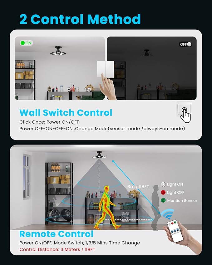 Motion Sensor Garage Light, 25000LM Motion Sensor Shop Light with 8+1 LED Panels, 6500K Daylight, Indoor Motion Activated Light Bulb for Garage, Workshop, Barn, Attic
