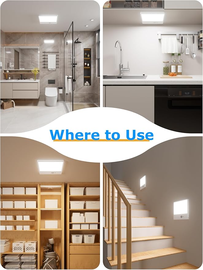 Rechargeable Motion Sensor Light Indoor with Remote,Closet Lights Motion sensored,Magnetic Wireless Ceiling Light , 12000mAh Battery Operated Ceiling Light Wireless for Shed Bathroom Garage -2pack