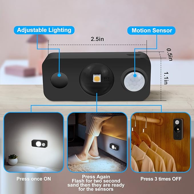 NIEGNOWOO LED Motion Sensor Puck Lights, Rechargeable Cabinet Lights, Stick on Wireless LED Night Light for Closet, Drawer, Shelf, Under Cabinet, Daylight White 6Pack, USB Charging Cord Included