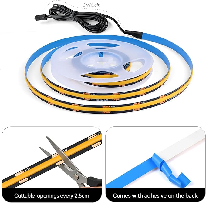 6-in-1 Black PCB COB LED Strip Light,12V Touch Dimable LED Recessed Lighting Kit,3.3Ft Self-Adhesive Under Cabinet Lighting 3000K with 36W Adapter for Wood Slat Wall Panels, Headboards, Cabinet,Shelf