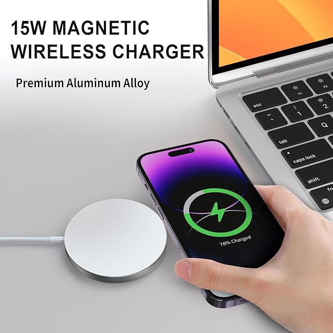 for MagSafe Charger 2 Pack, Magnetic Wireless Charging Pad for iPhone 17/17 Pro/17 Pro Max/Air/16 15 14 13 12 Pro Max Plus/AirPods 2 3 Pro, Strong Magnet, Aluminum Alloy, USB-C/A Port(Silver)