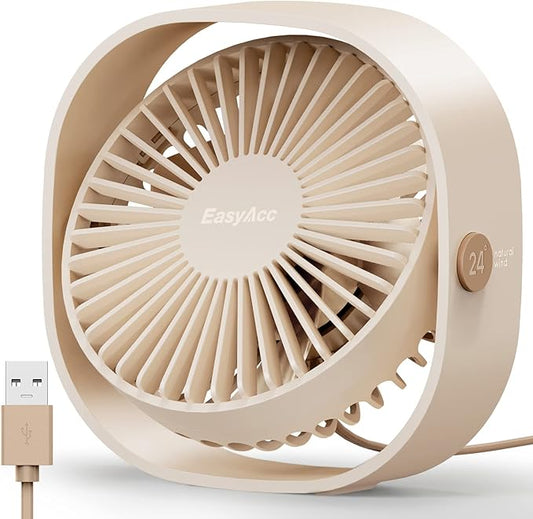 EasyAcc USB Small Desk Fan, Slumber Pod Fan [360°Rotatable &Powerful] 3 Speeds Portable Personal Table Travel Fan for Desk Cruise Ship Dorm Bedroom Office (No Battery)
