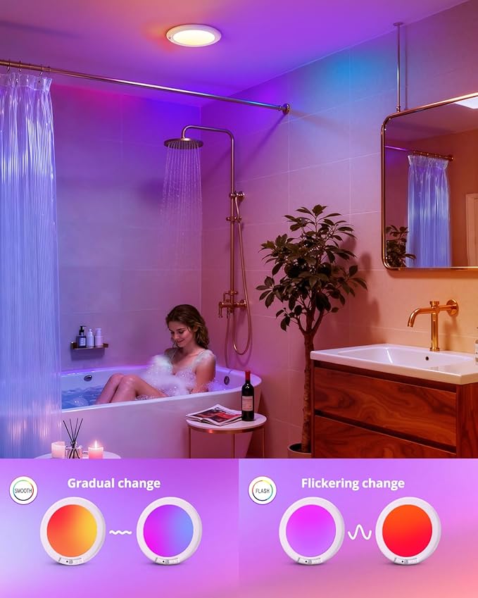 wowatt Rechargeable Shower Light with Remote, RGB Colors Changing & White Light for Shower, Shower Lights for Inside Shower with Motion Sensor, IP44 Waterproof Lights for Shower Closet Bedroom