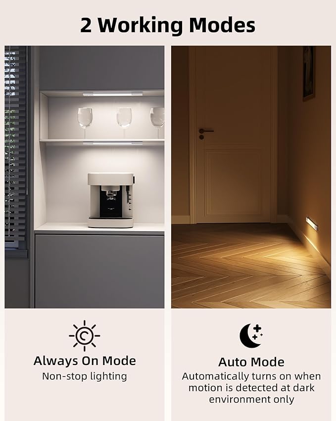 EZVALO 7.8" Rechargeable Motion Sensor Light Indoor, 6-Pack Under Cabinet Lighting, Wireless Closet Lights, 30 LED, Dimmable, 3 Color Temperatures, Step Lights for Kitchen, Pantry, Bedroom, Wardrobe