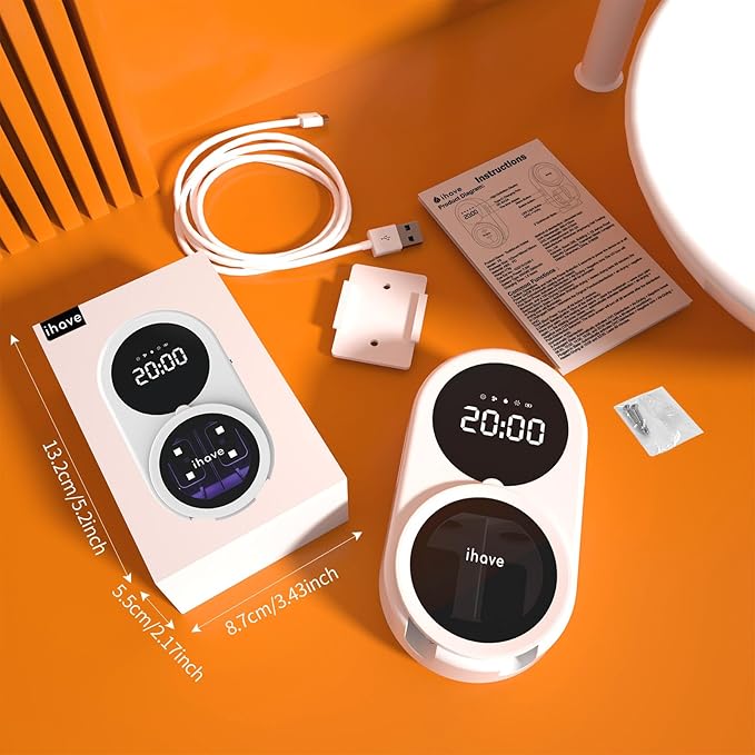 iHave Toothbrush Sanitizer Holder with UVC & 100M Negative Ions: Auto-Cycle for 360° Disinfection, Mold & Odor Removal | USB Toothbrush Holders Wall Mounted with Wave Sensor, LED, Heated & Fan Drying