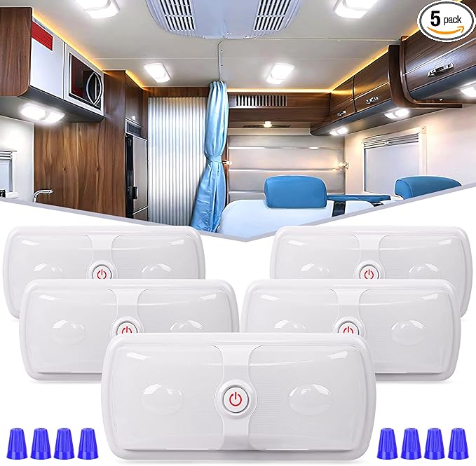 Nilight 5pcs 12V RV Interior Lights LED Ceiling Double Dome Light with ON Off Switch Lighting Natural White 4000-4500K for Car Trailer Camper Boat