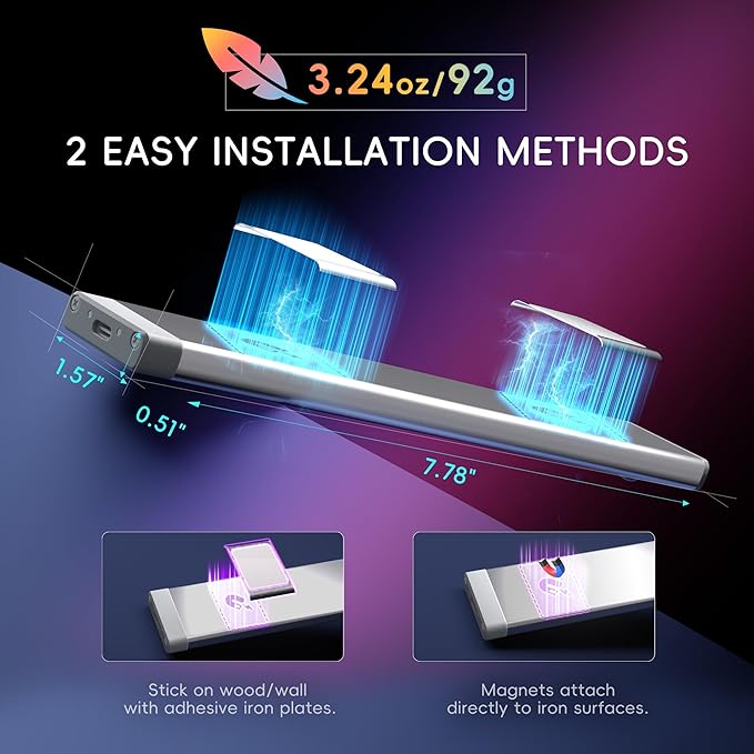 lexall 3 Pack Under Cabinet Lighting, 60 LED Rechargeable Motion Sensor Light Indoor with Charging Station, Dimmable LED RGB Light Bar, Magnetic Under Counter Lights for Kitchen, Night Safe Light