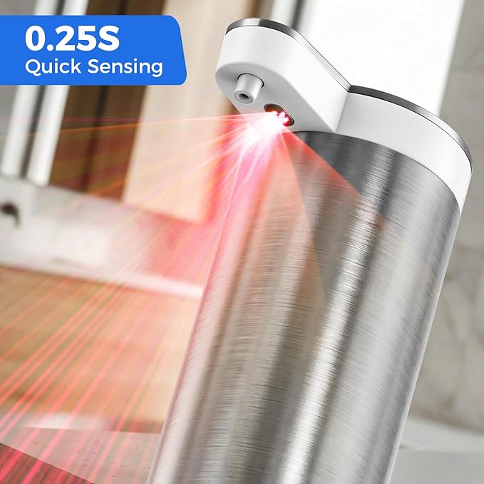 Automatic Foaming Soap Dispenser Touchless, Stainless Steel Hand Soap Dispenser, USB Rechargeable, 4 Adjustable Levels, 11.8oz/350ml for Kitchen and Bathroom (Stainless Steel White, Foam)