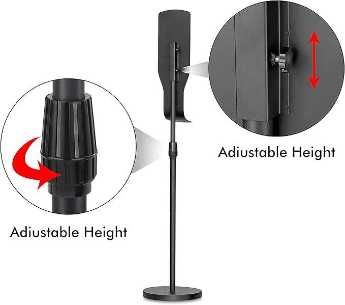 New Star Foodservice 1028898 Freestanding Adjustable Floor Stand for Hand Sanitizer Dispenser with Drip Tray and Weighted Base, Customizable, Black, Round Base