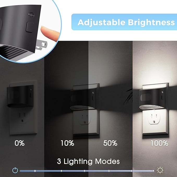 L LOHAS LED Night Light with Motion Sensor & Dusk to Dawn Sensor, Night Lights Plug into Wall with 30-100lm Adjustable Brightness, Dimmable Night Light for Bathroom, 5000K Daylight White, 2 Pack